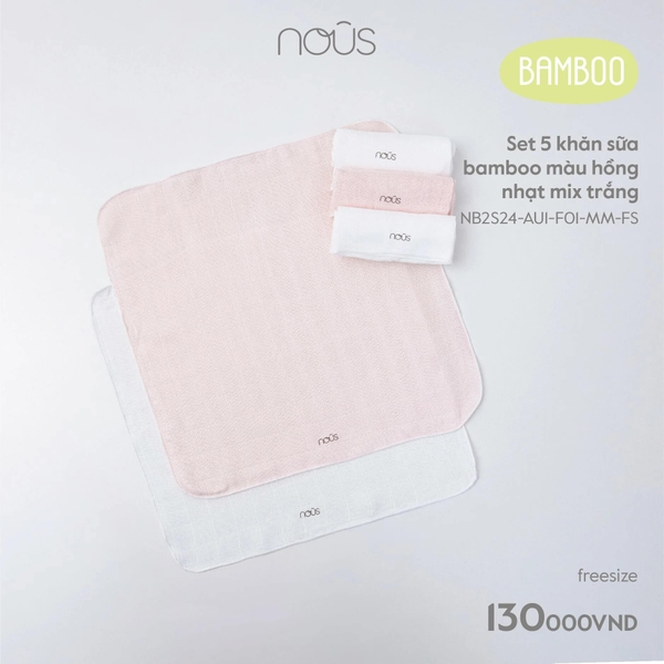 Nous - Set 5 khăn sữa bamboo màu hồng nhạt mix trắng