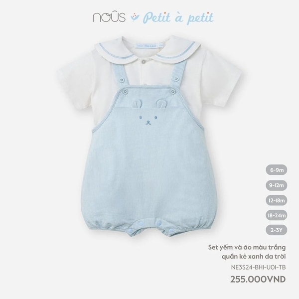 Nous - Set yếm và áo màu trắng quần kẻ xanh da trời (6M-2Y)