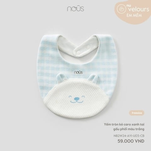 Nous Yếm tròn kẻ caro xanh tai gấu phối màu trắng