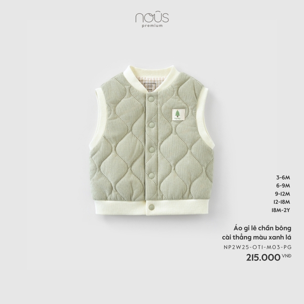 Áo gi lê chần bông cài thẳng màu xanh lá  (3M,6M,9M,12M,18M)