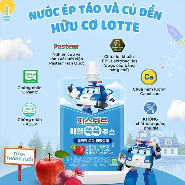 Nước ép hữu cơ hỗ trợ tăng cao Lotte trên 6 tháng tuổi