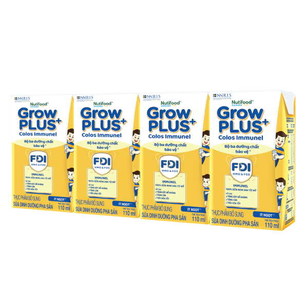Nutifood GrowPLUS+ vàng Colos Immunel trên 1 tuổi 110ml (lốc 4)