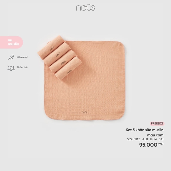 Nous Set 5 khăn sữa muslin màu cam