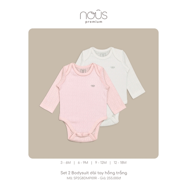 Combo Bodysuit Nous dài tay màu hồng, trắng Nous Premium