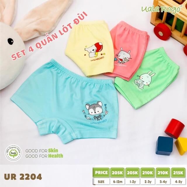 Set 4 quần đùi chip Ualarogo cho bé (4 màu), (6-12M, 1-2Y, 2-3Y, 3-4Y, 4-5Y)