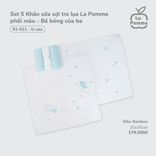 K001 - Set 5 Khăn sữa sợi tre lụa La Pomme phối màu (30x30cm) Bé bỏng của ba