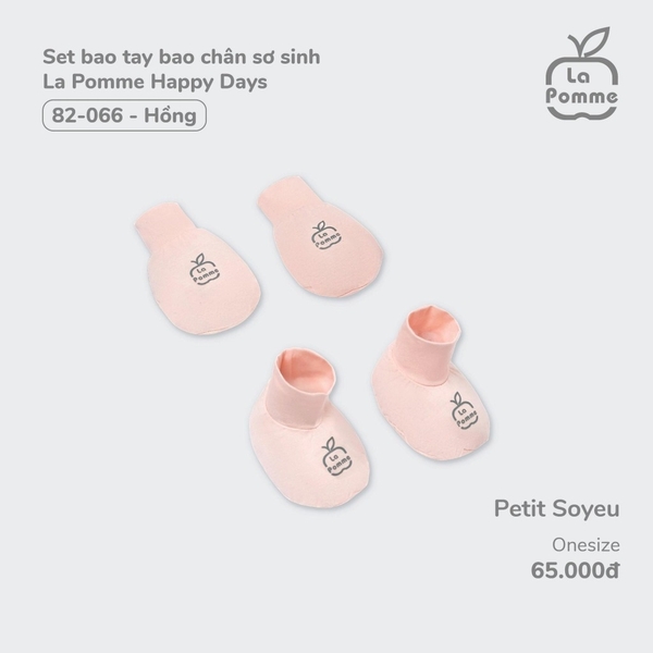 Set bao tay bao chân sơ sinh La Pomme Happy Days - Hồng