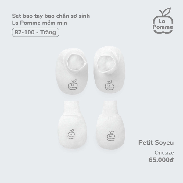 Set bao tay bao chân sơ sinh La Pomme mềm mịn - Trắng