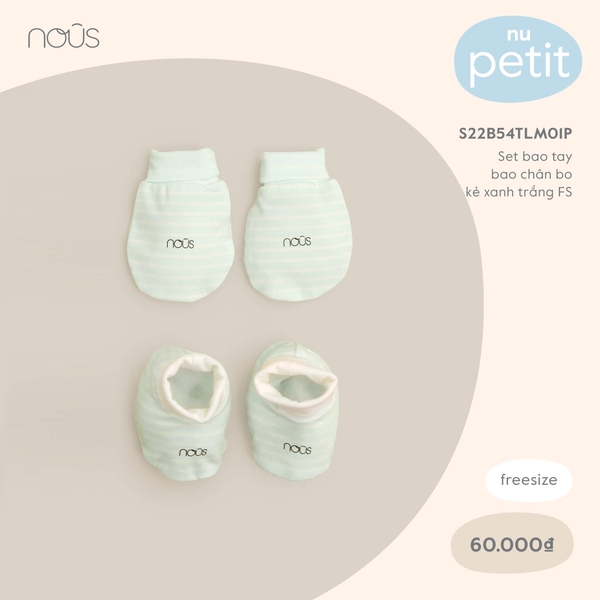 Set Nous bao tay bao chân bo kẻ xanh trắng FS