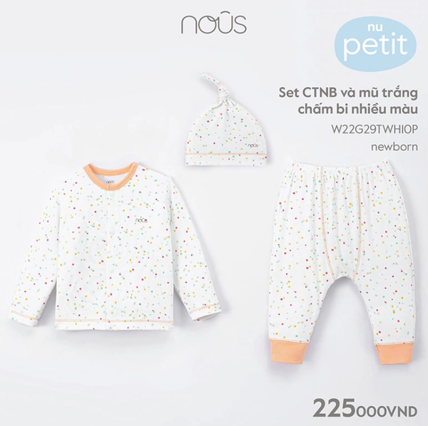 Set Nous CTNB và mũ trắng chấm bi nhiều màu