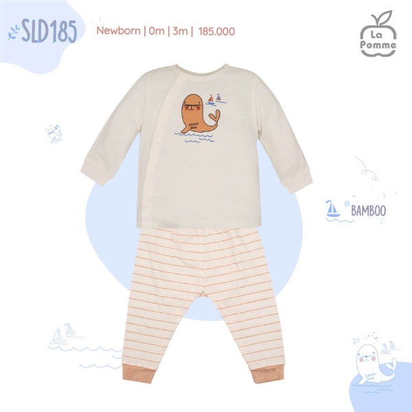 SLD185 Bộ dài tay La Pomme cúc lệch Sư tử biển - 0M Hồng kẻ