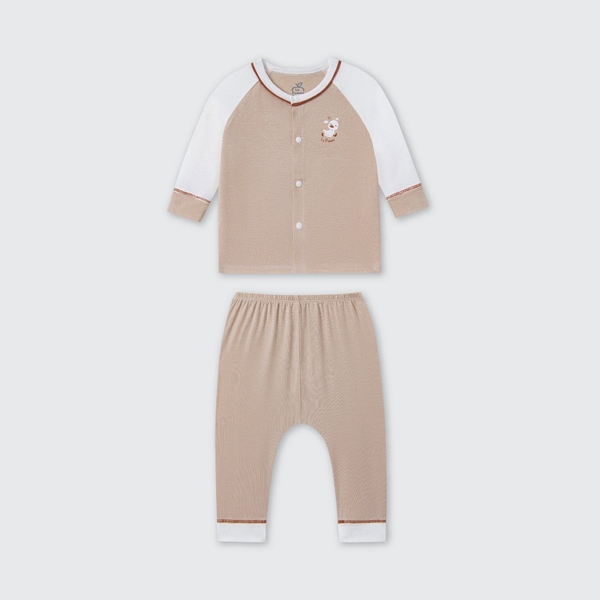 Bộ dài tay cúc giữa La Pomme ngỗng con hoạt bát - Newborn,0,3M Nâu