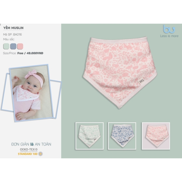 Yếm Bu baby - Muslin tam giác Free (Màu Hồng sen, Trắng, Hồng, Blue)