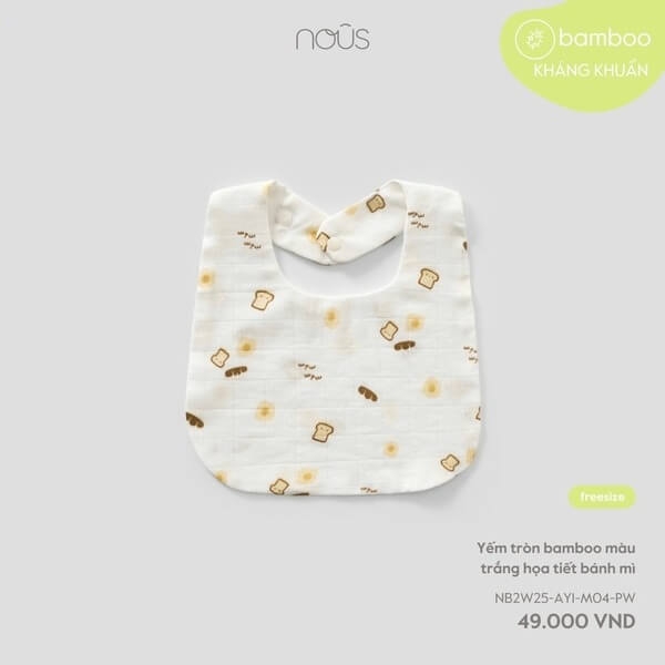 Yếm tròn bamboo màu trắng họa tiết bánh mì