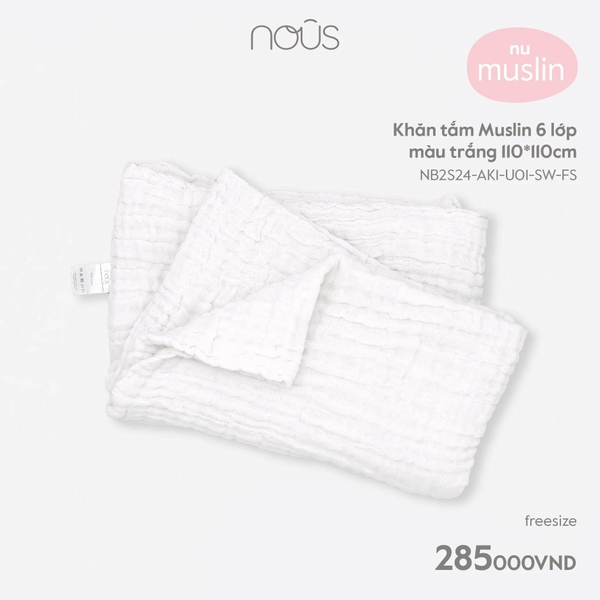 Nous - Khăn tắm Muslin 6 lớp màu trắng 110*110cm