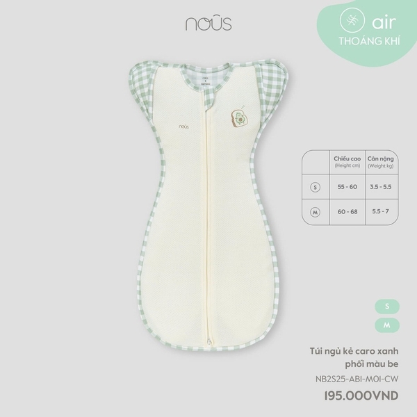 Nous Nhộng chũn kẻ caro xanh phối màu be S,M
