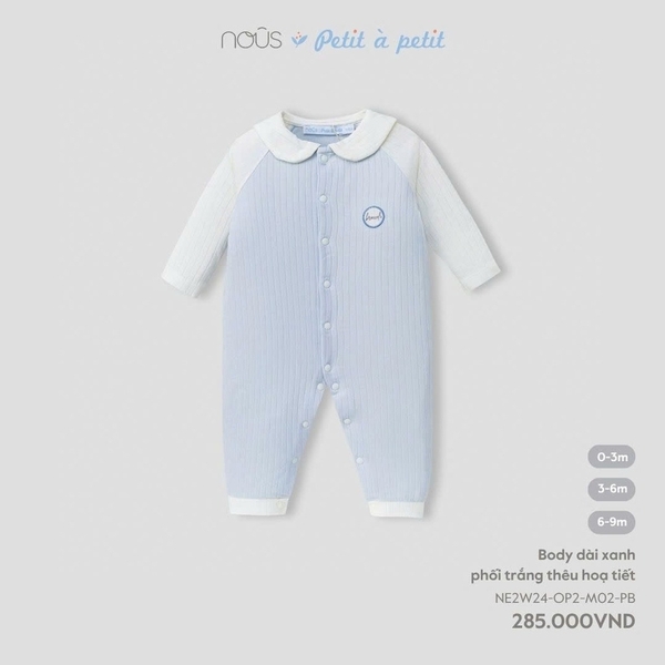 Nous Body dài xanh phối trắng thêu họa tiết 0,3M