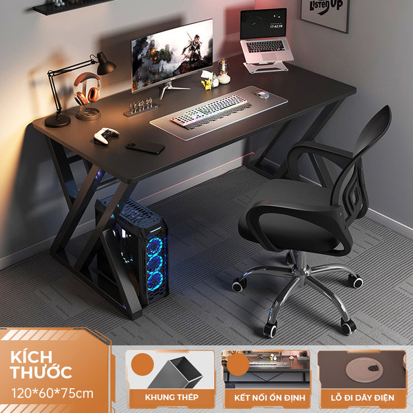 Bàn Gaming chân X, Bàn Làm Việc chân sắt sơn tĩnh điện, mặt gỗ MDF BH-089