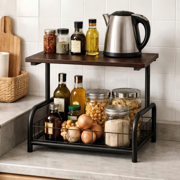 Kệ đa năng, kệ lò vi sóng khung thép, mặt gỗ K-983