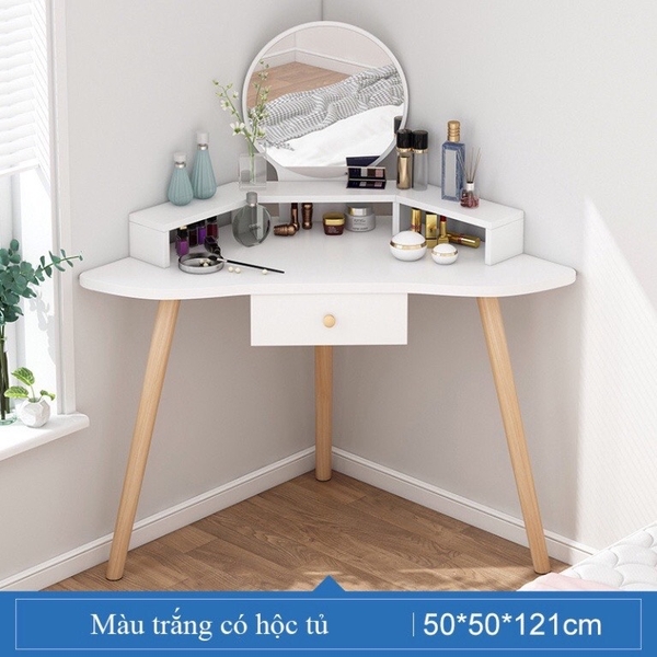 Bàn trang điểm góc tường mặt gỗ MDF chống ẩm phong cách Bắc Âu, tiết kiệm không gian tuyệt đối 