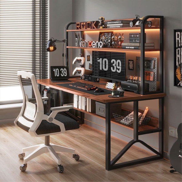 Bàn Học, Bàn Làm Việc Nội Thất 5C Kèm Giá Sách, Chân Sắt Sơn Tĩnh Điện 20x40mm, 25x25mm, Mặt Gỗ MDF Dày 15mm Hiện Đại BH-097