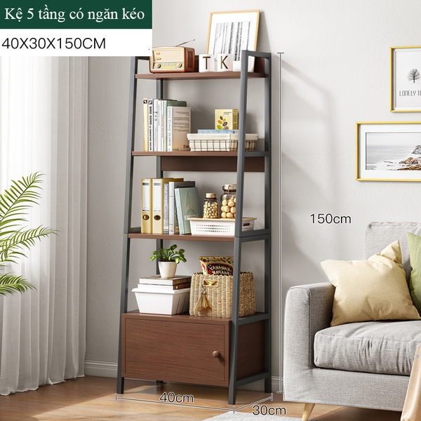 Kệ sách lưu trữ đa năng màu gỗ tối cực đẹp, chất liệu gỗ MDF chống ẩm phù hợp mọi không gian