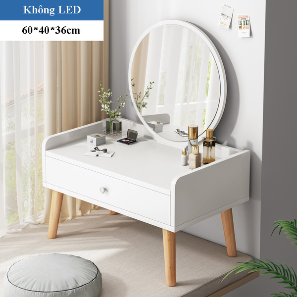 Bàn trang điểm ngồi bệt tích hợp đèn LED có nút cảm ứng thông minh chân gỗ tự nhiên phong cách Bắc Âu