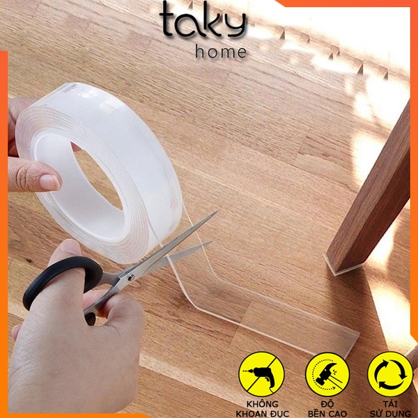 Cuộn Băng Dính Trong Suốt 2 Mặt, Băng Keo Trong Suốt, Sử dụng Dính Dồ Vật Trong Nhà, Tái Sử Dụng, TakyShop 6005 12 1 6016c5d4 2b67 4cac bd41 000efedec7a4