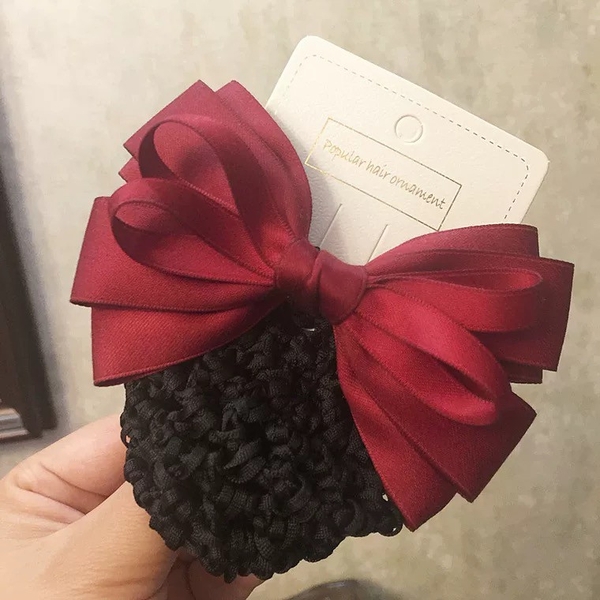 Kẹp búi nơ công sở voan đỏ