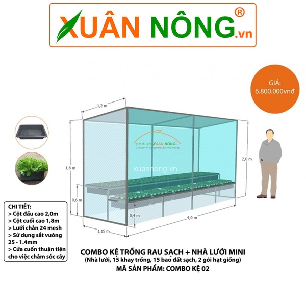 KỆ TRỒNG RAU SẠCH, NHÀ LƯỚI MINI CẦN THƠ