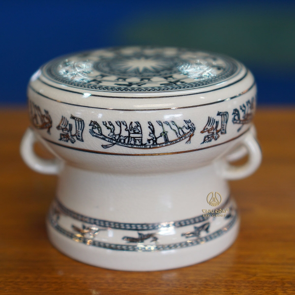 QUÀ TẶNG TRỐNG ĐỒNG CAO CẤP GỐM CHU ĐẬU VẼ VÀNG KIM, NHIỀU KÍCH THƯỚC