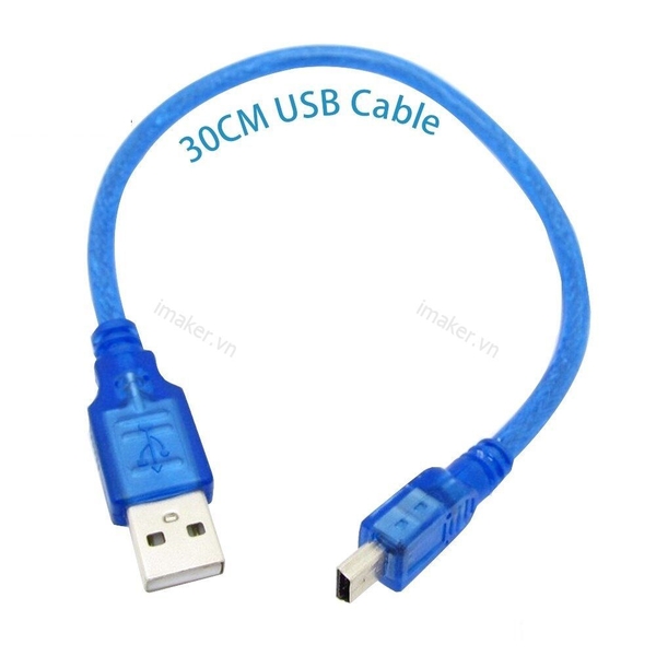 Cáp USB Type A Đực nối Mini USB B màu xanh dương dài 30cm - Cáp Arduino Nano