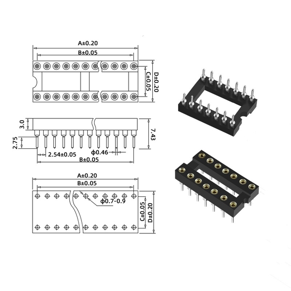 Đế IC 14 chân tròn hai hàng 2.54mm 5A