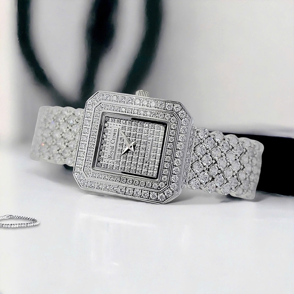 Đồng Hồ Nữ Royal Crown Quartz 3619M Thép Trắng Mặt Full Đá