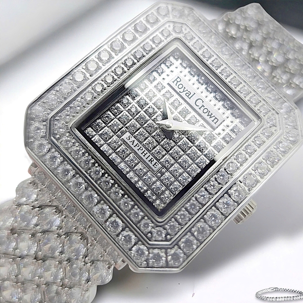 Đồng Hồ Nữ Royal Crown Quartz 3619M Thép Trắng Mặt Full Đá
