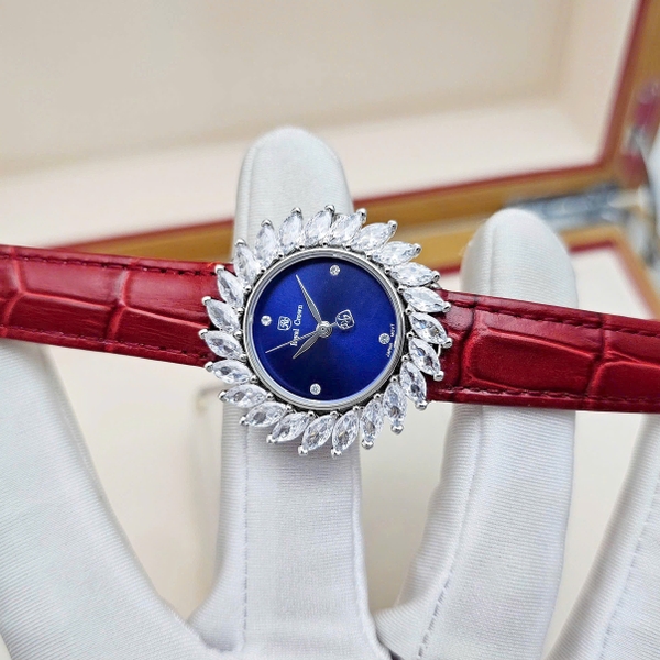  Royal Pin 4652 Dây Da Vỏ Trắng Mặt Xanh Viền Đá 