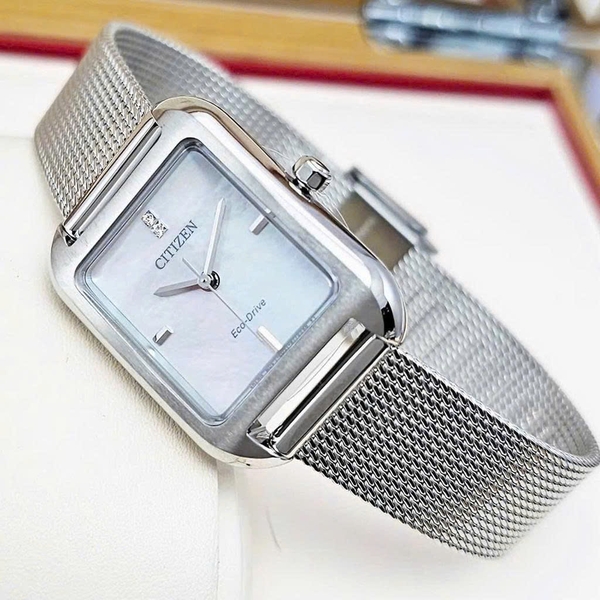  Citizen Quartz Eco-Drive EM0491-81D Dây Thép Vỏ Trắng Mặt Trắng
