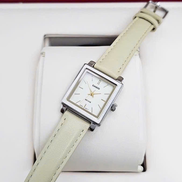 Casio Quartz LTP-E176L-5AVDF Dây Da Mặt Trắng.