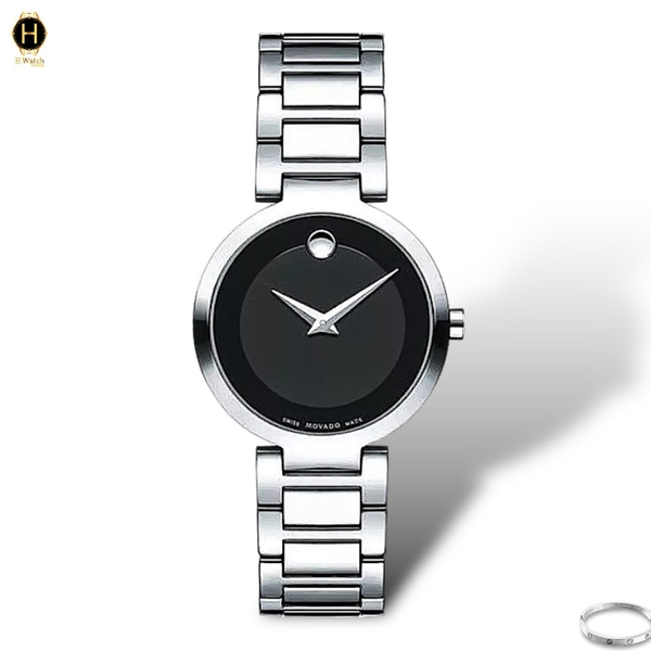 Đồng Hồ Nữ Movado Quartz Modern Classic 0607101 Dây Thép Trắng Mặt Đen