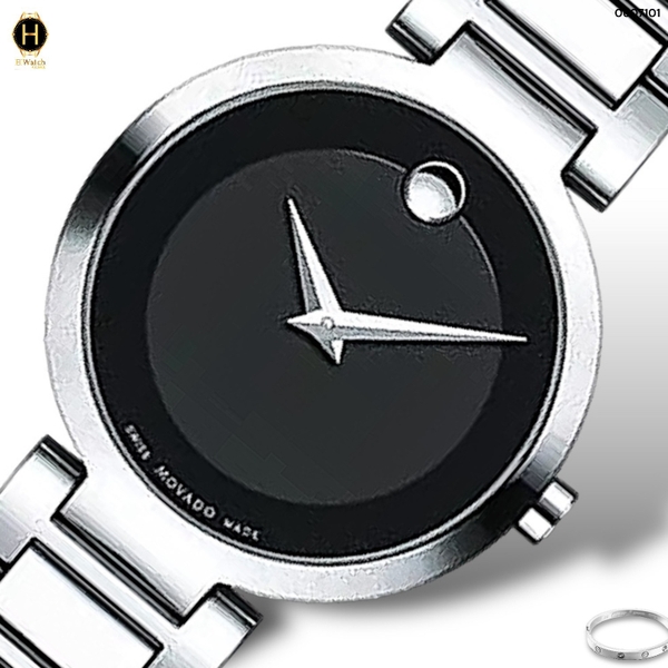 Đồng Hồ Nữ Movado Quartz Modern Classic 0607101 Dây Thép Trắng Mặt Đen