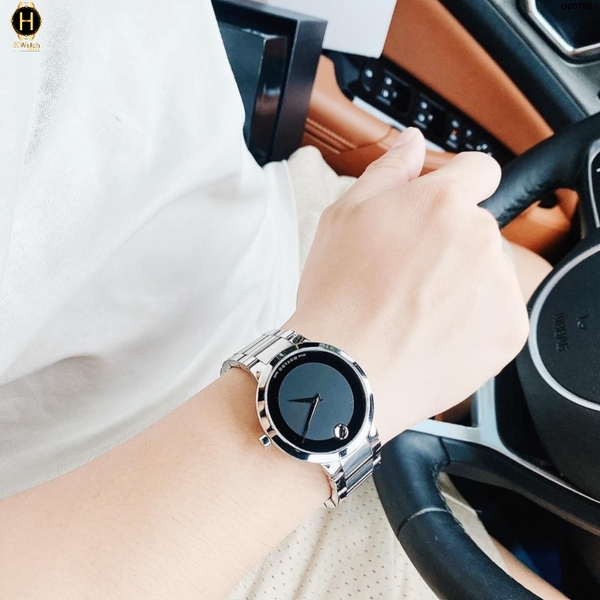 Đồng Hồ Nam Movado Quartz Modern Classic 0607119 Dây Thép Trắng Mặt Đen