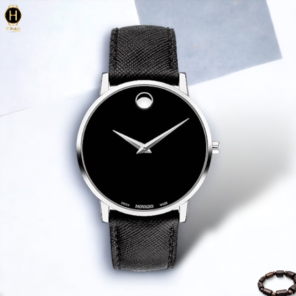 Đồng Hồ Nam Movado Quartz 0607194 Dây Da Đen Mặt Đen