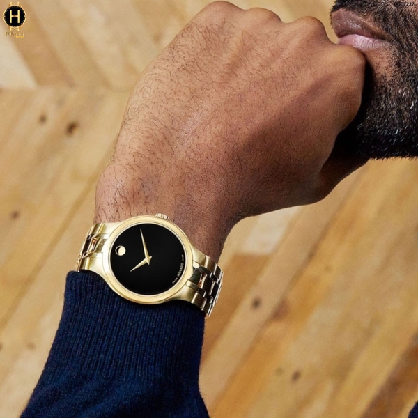 Đồng Hồ Nam Movado Quartz Collection 0607227 Dây Thép Vàng Mặt Đen