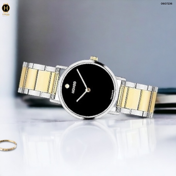 Đồng Hồ Nữ Movado Quartz Bracelet 0607236 Dây Thép Demi Vàng Mặt Đen