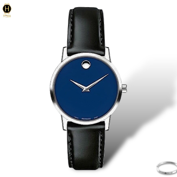 Đồng Hồ Nữ Movado Quartz Classic Museum 0607318 Dây Da Mặt Xanh Lam