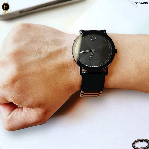 Đồng Hồ Nam Movado Quartz 0607408 Face Dây Thép Mặt Đen Sapphire