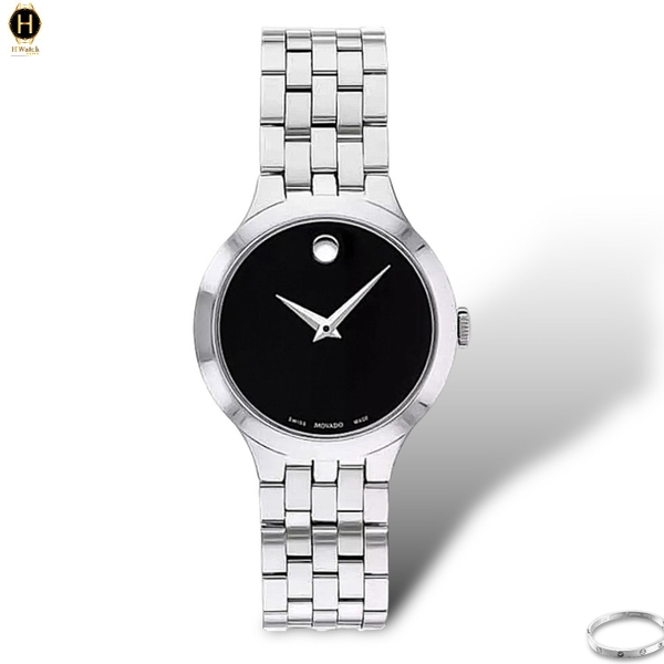 Đồng Hồ Nữ Movado Quartz 0607418 Veturi Dây Thép Mặt Đen
