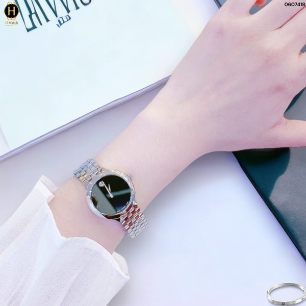 Đồng Hồ Nữ Movado Quartz 0607418 Veturi Dây Thép Mặt Đen