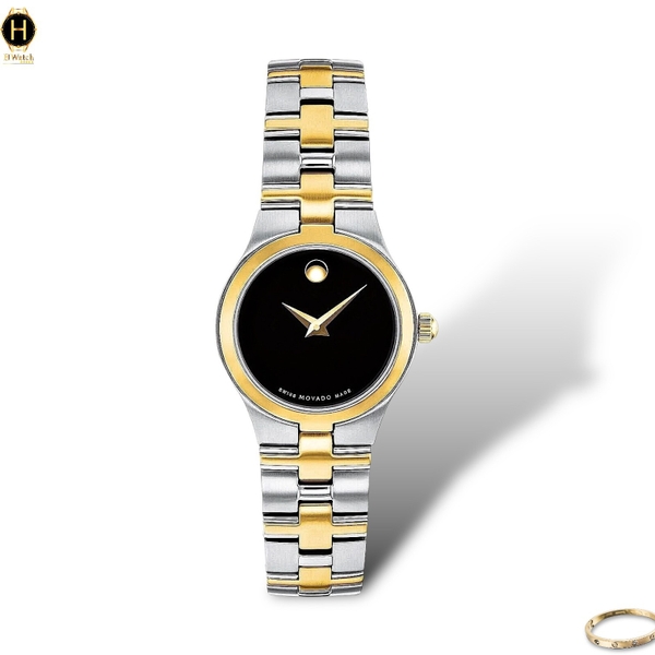 Đồng Hồ Nữ Movado Quartz 0607445 Juro Museum Dây Thép Demi Vàng Mặt Đen