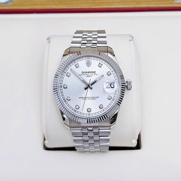 Đồng Hồ Nam Sunrise Quartz 1255SA Thép Trắng Nam